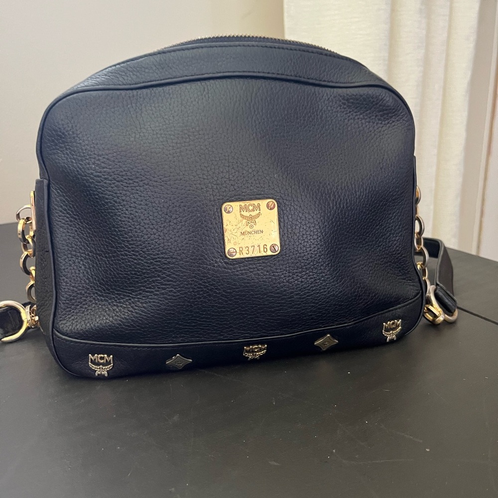 MCM Black Leather Crossbody Bag with Gold Hardware
